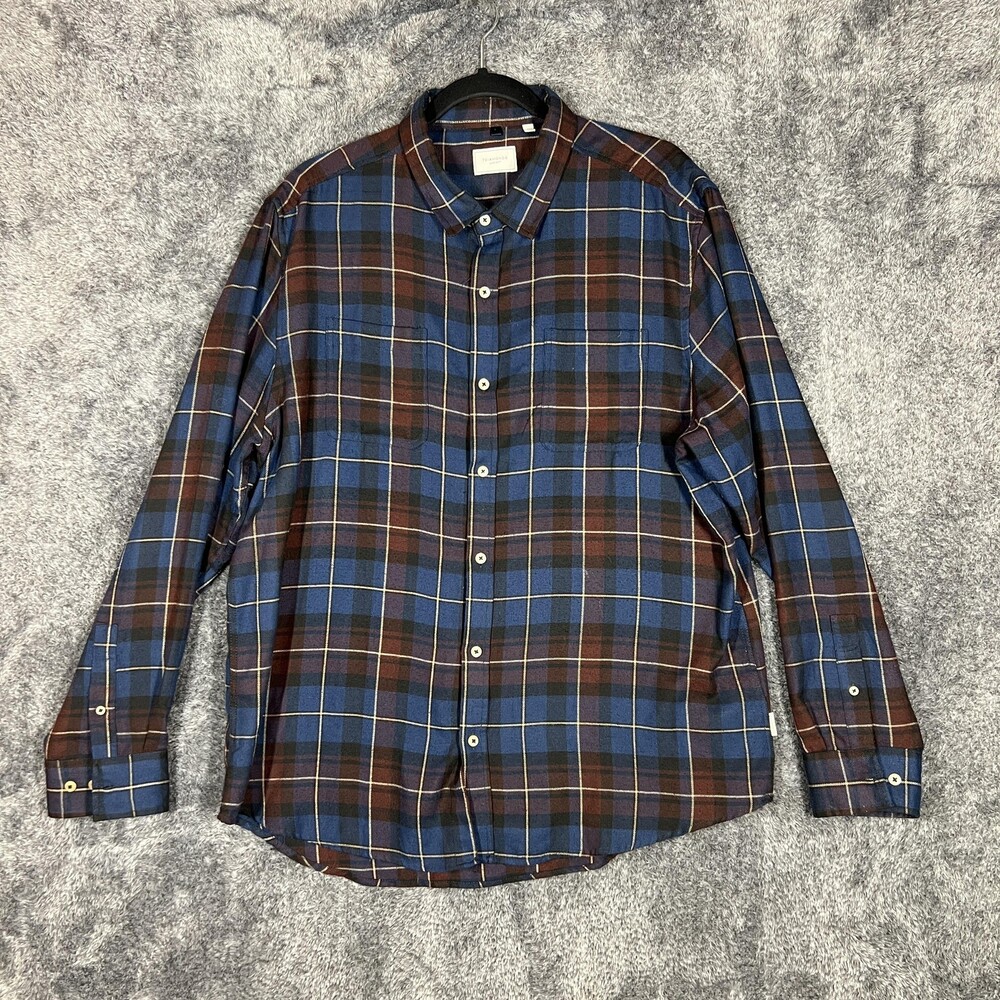 7 Diamonds Shirt Mens XL Blue Plaid Luxe Soft Long Sleeve Casual Button Up